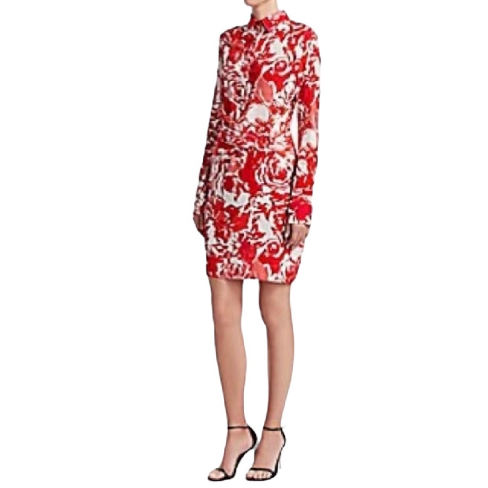 Roberto Cavalli Floral Pink Red Silk Dress
